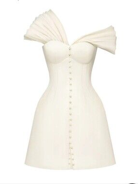 Off-White Sculpted Off‑Shoulder Shimmer Mini Dress